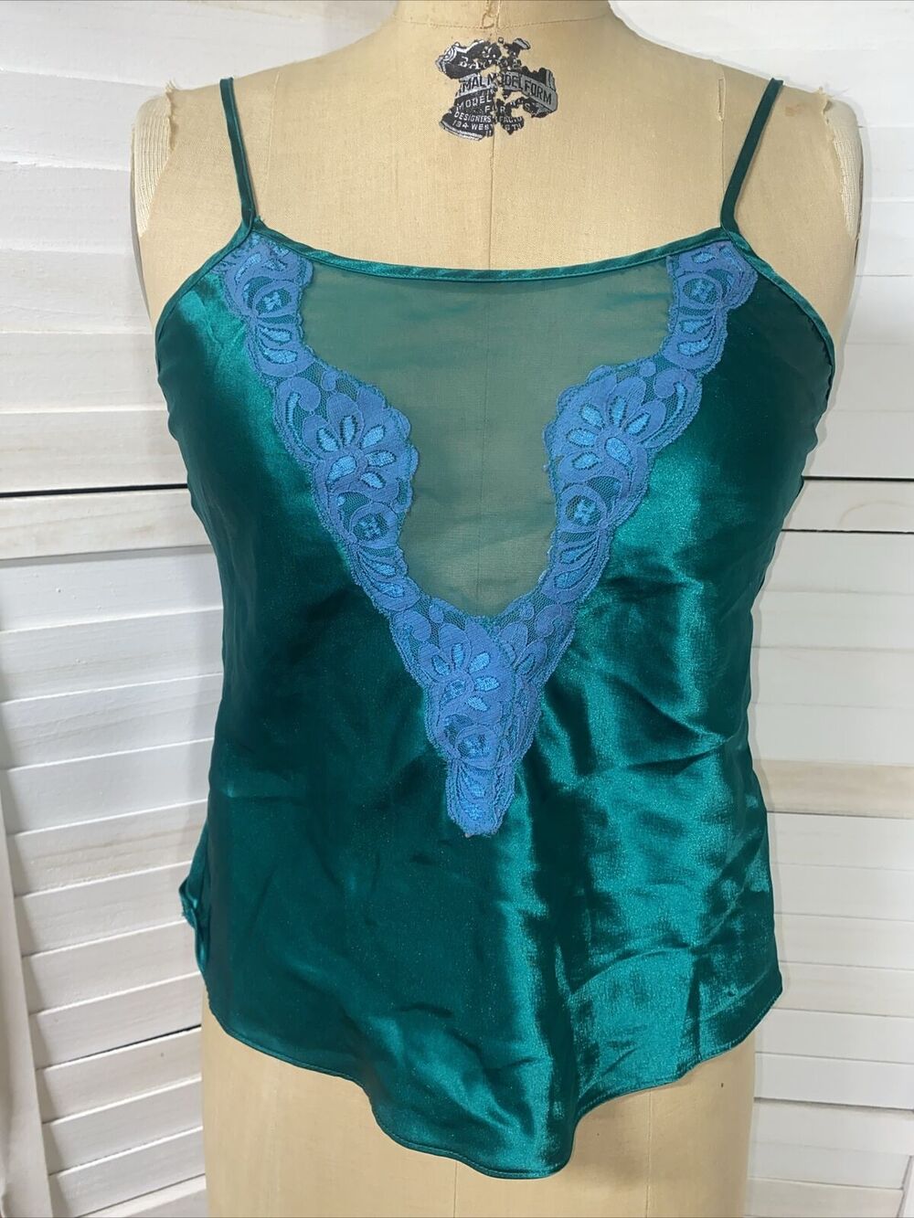 Vintage Green Half Slip Camisole Lingerie Top Nightie 80s 90s Sz Small